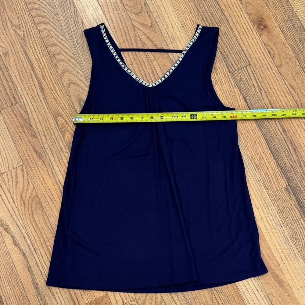 Cable & Gauge Navy Tank Top with Beaded Neckline - Picture 3 of 7